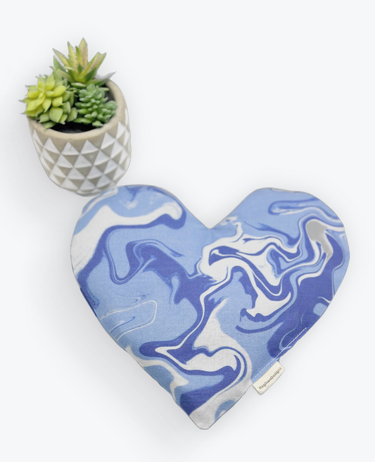 Blue and white colored tie dye fabric heart shaped eye pillow