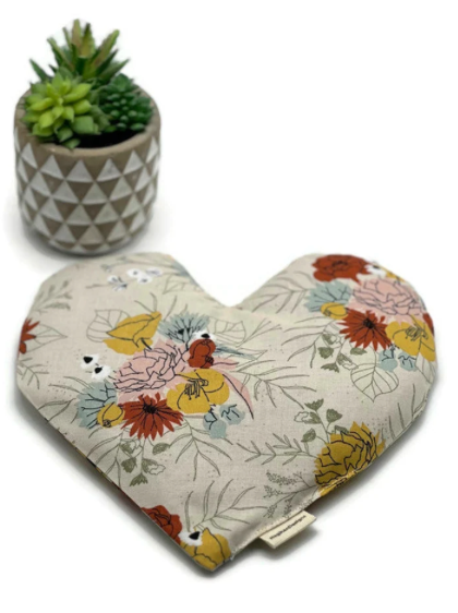  hearth shaped eye pillow combo cream color fabric with flowers on it 