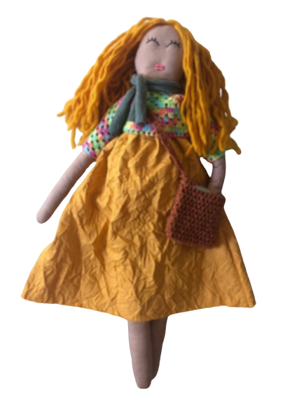 Yellow Dress Blond Hair Handmade 22 inches Tall One of a kind Rag Doll