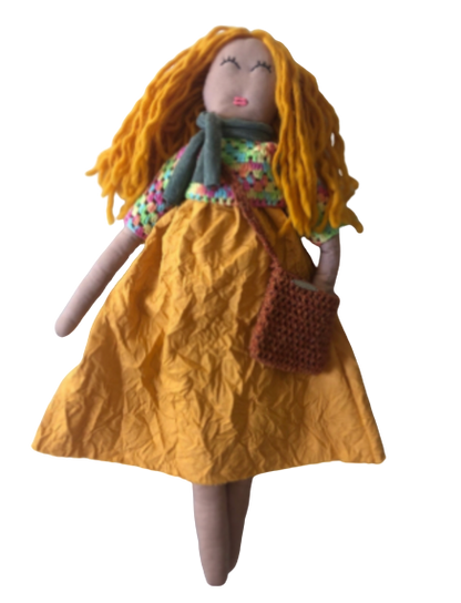 Yellow Dress Blond Hair Handmade 22 inches Tall One of a kind Rag Doll