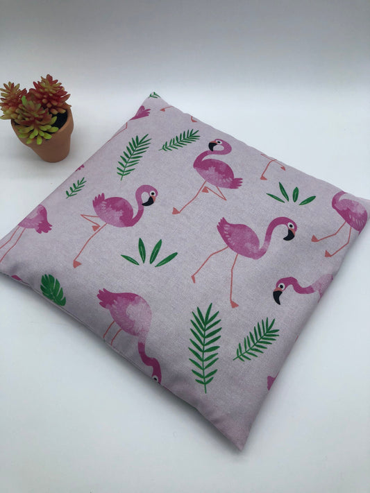 Pink fabric with flamingos and flowers heating pad