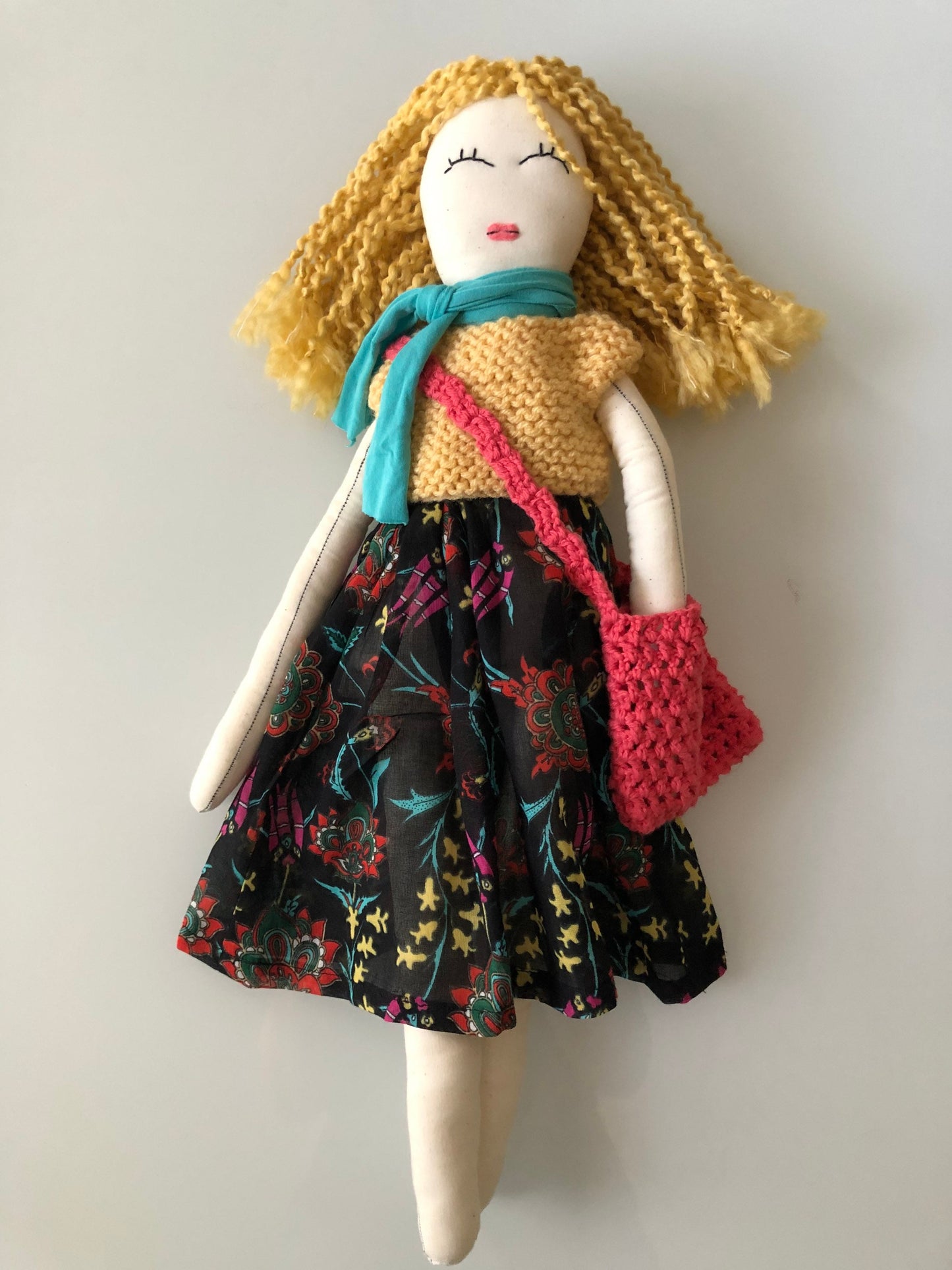 Blond Curly Hair Handmade Doll