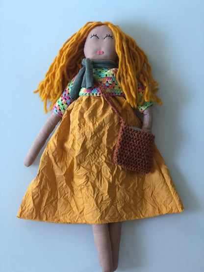 Yellow Dress Blond Hair Handmade 22 inches Tall One of a kind Rag Doll