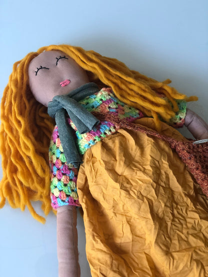 Yellow Dress Blond Hair Handmade 22 inches Tall One of a kind Rag Doll