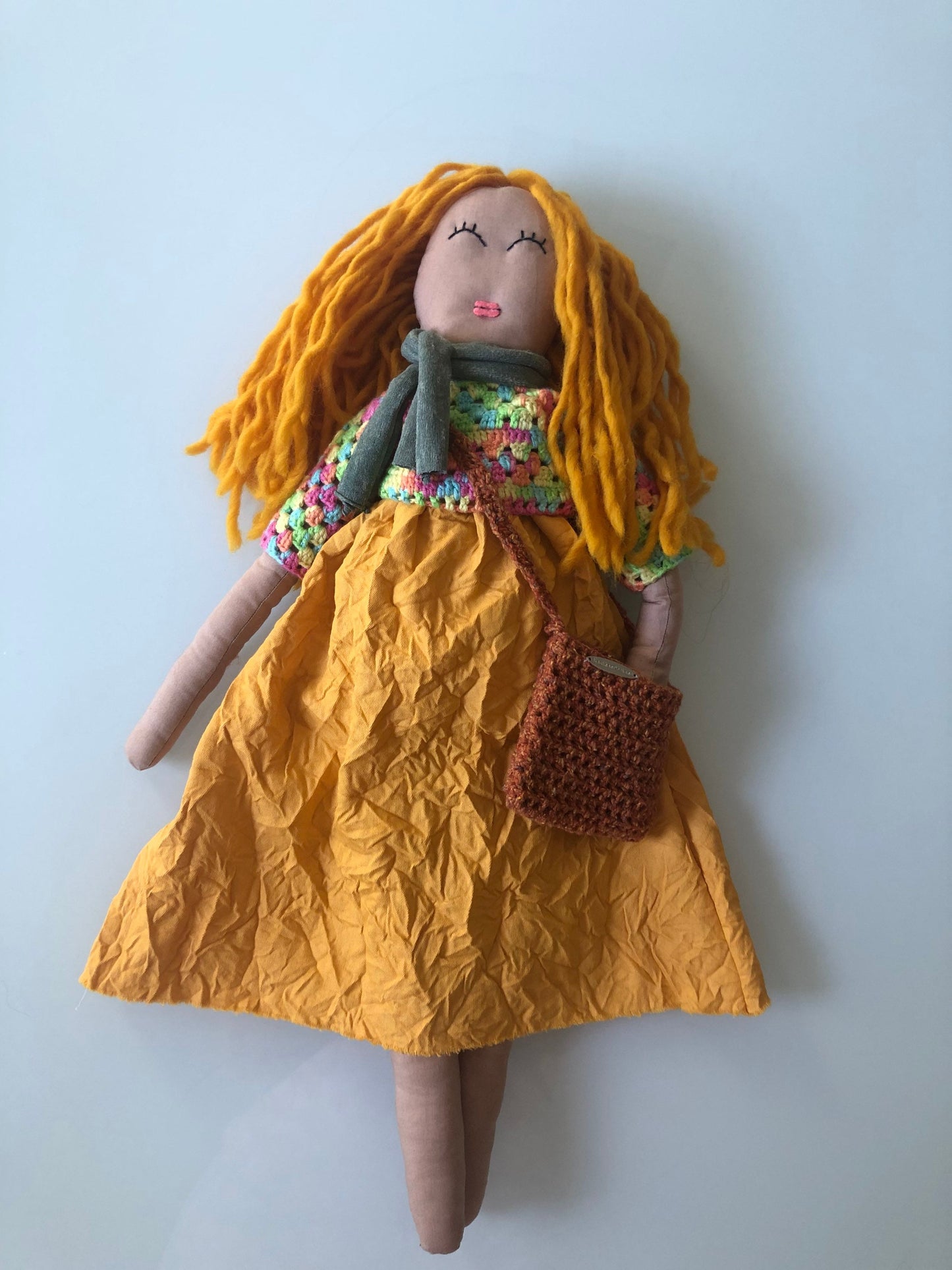 Yellow Dress Blond Hair Handmade 22 inches Tall One of a kind Rag Doll