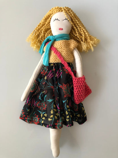 Blond Curly Hair Handmade Doll