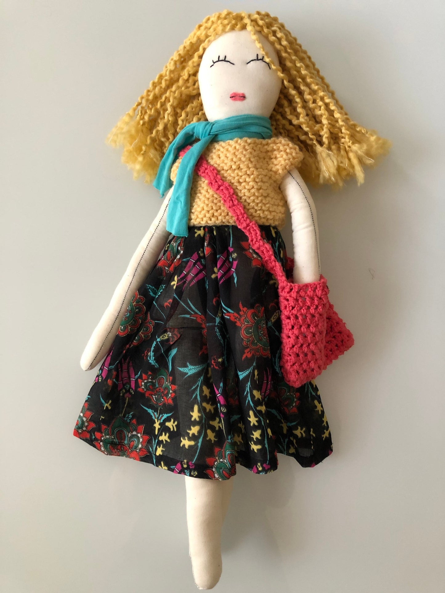 Blond Curly Hair Handmade Doll