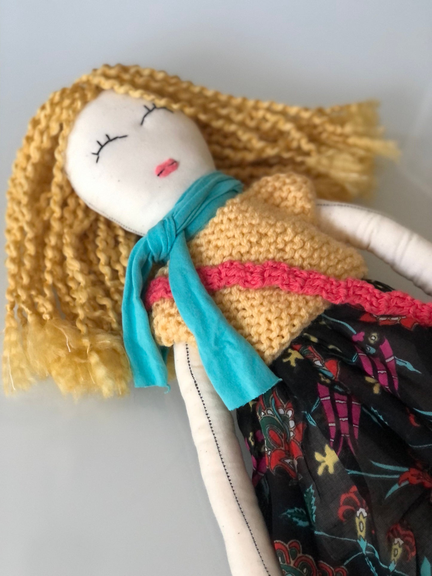 Blond Curly Hair Handmade Doll